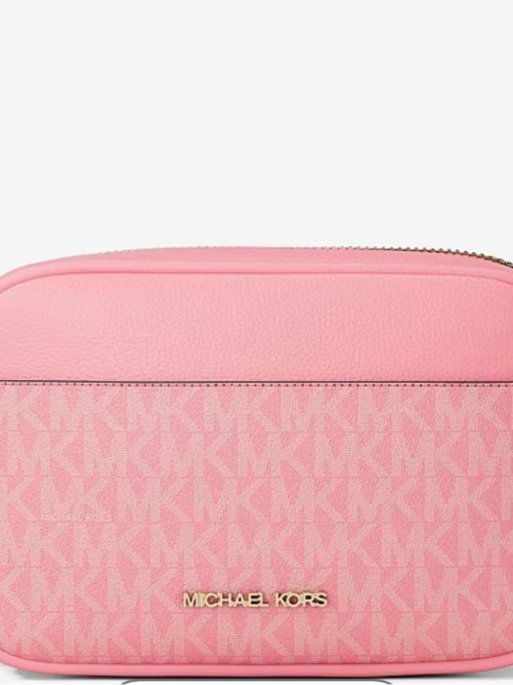 Michael Kors Pink Signature Logo Camera Bag with Gold Hardware